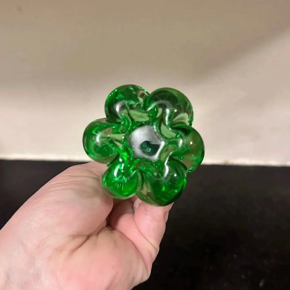 Fluted Green Bud Vase with Swirled Blown Glass Base - Picture 3 of 4